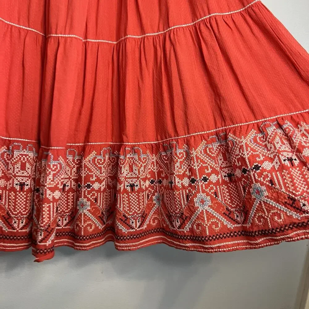 NWT Max Studio Red Mini Dress Sz L College Sundress Vacation Embroidered Ruffle - Picture 2 of 14